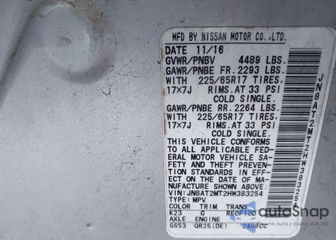 2017 Nissan Rogue S z USA, uszkodzony, nr VIN JN8AT2MT2HW383254